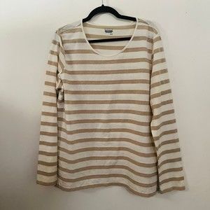Basic Editions Metallic Gold and White Striped Long Sleeve Tee shirt Size XL
